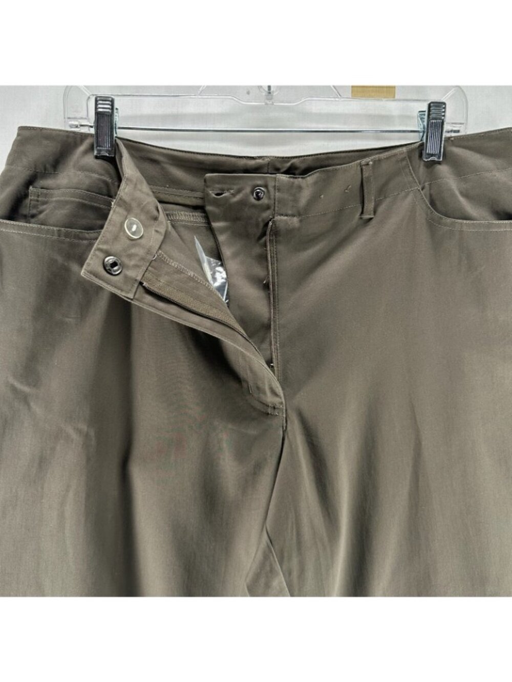 Avenue Stretch Chino Pants Womens 16 Petite Straight Leg Snap High Waisted Brown - Picture 11 of 12